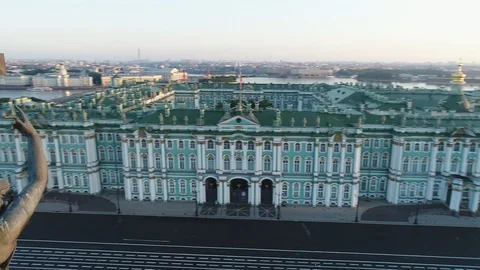 Aerial view on Alexander column and Palace Square in Saint-Petersburg in Russia. Stock Footage 89225680