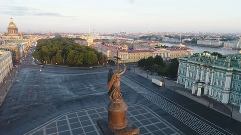 Aerial view on Alexander column and Palace Square in Saint-Petersburg in Russia. Stock Footage 89233174