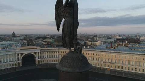 Aerial view on Alexander column and Palace Square in Saint-Petersburg in Russia. Stock Footage 100024522