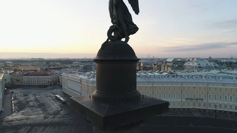 Aerial view on Alexander column and Palace Square in Saint-Petersburg in Russia. Stock Footage 100024533