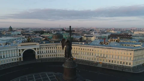 Aerial view on Alexander column and Palace Square in Saint-Petersburg in Russia. Stock Footage 100024680