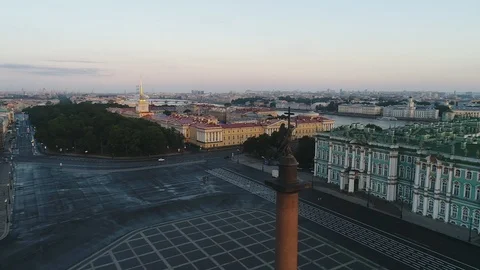 Aerial view on Alexander column and Palace Square in Saint-Petersburg in Russia. Stock Footage 100024685