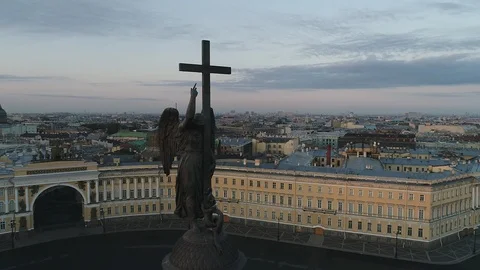 Aerial view on Alexander column and Palace Square in Saint-Petersburg in Russia. Stock Footage 100024686