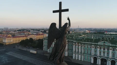 Aerial view on Alexander column and Palace Square in Saint-Petersburg in Russia. Stock Footage 100024701