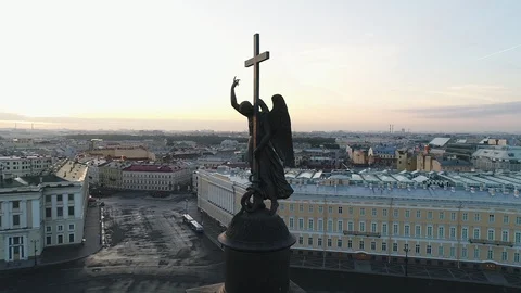 Aerial view on Alexander column and Palace Square in Saint-Petersburg in Russia. Stock Footage 100024704