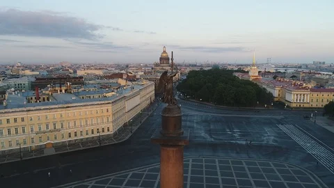 Aerial view on Alexander column and Palace Square in Saint-Petersburg in Russia. Stock Footage 100024764