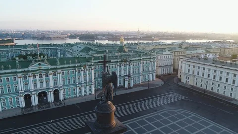 Aerial view on Alexander column and Palace Square in Saint-Petersburg in Russia. Stock Footage 100024963