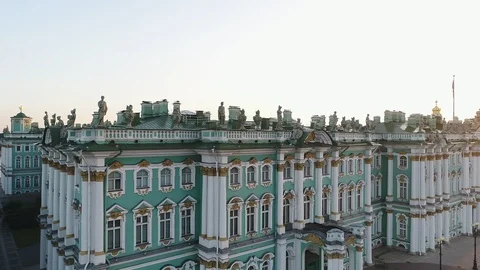 Aerial view on Alexander column and Palace Square in Saint-Petersburg in Russia. Stock Footage 100024993