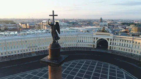 Aerial view on Alexander column and Palace Square in Saint-Petersburg in Russia. Stock Footage 100687343