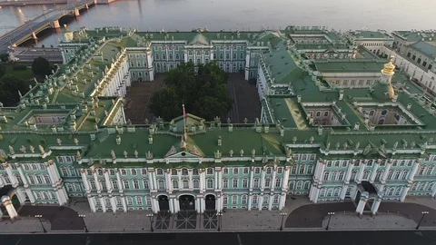 Aerial view on Alexander column and Palace Square in Saint-Petersburg in Russia. Stock Footage 100688422