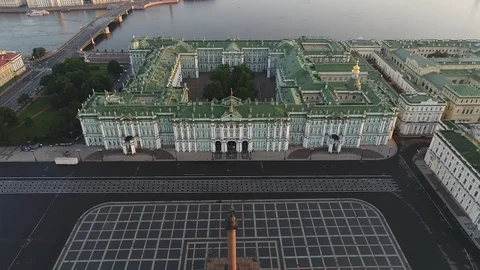 Aerial view on Alexander column and Palace Square in Saint-Petersburg in Russia. Stock Footage 100688523