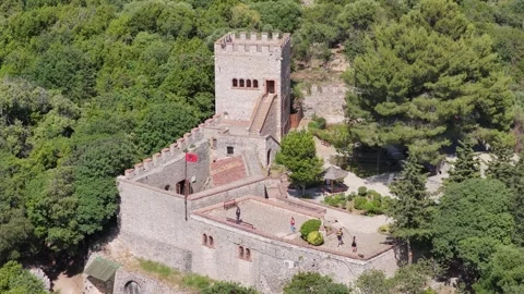 Aerial view of Ali Pasha Castle in Ksamil, Albania. Stock Footage 345656384