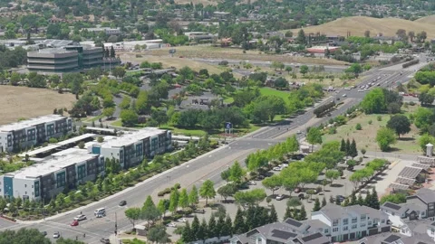 Aerial view of Allison Drive and I-80 traffic Stock Footage 334695501