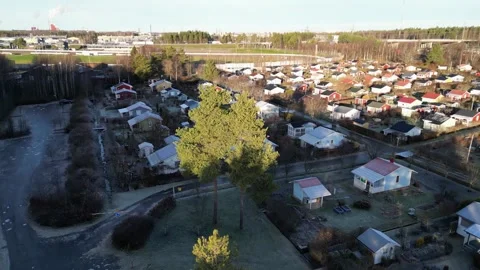 Aerial view of allotment garden huts in Äimärautio, Oulu Finland Stock-Footage 321051353