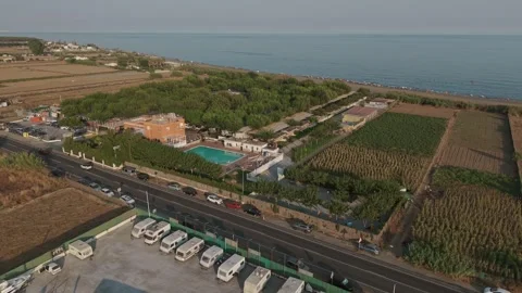 Aerial view of Almayate, Spain featuring coastal farmland, Mediterranean Stock Footage 342473516