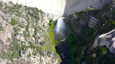 Aerial view of the Almendra Dam, also known as the Salto de Villarino. Stock Footage 293111081