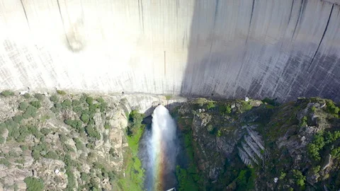 Aerial view of the Almendra Dam, also known as the Salto de Villarino. Stock Footage 293132141
