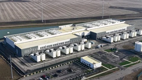 Aerial view of almost constructed modern new AI data center in Plain city, .. Stock Footage 326023534