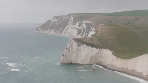 Aerial View Along White Chalk Cliffs of the Jurassic Coast in Dorset 動画素材 346737851