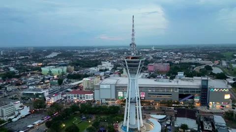 Aerial view of Alor Setar Tower standing tall 스톡 동영상 315546057