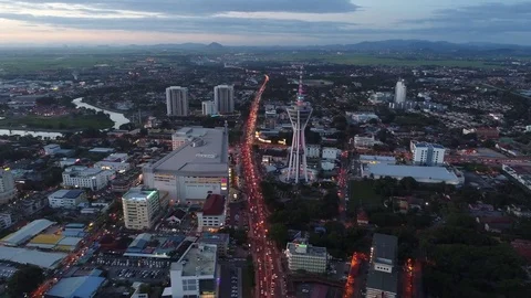Aerial View Alor Setar view traffic at twilight Stock Footage 77198341