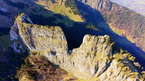 Aerial view alpine cliffs and valley Haute Savoie France Stock-Fotos