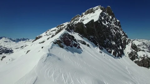 Aerial View of Alpine Snow Mountain Landscape Scenery Stock Footage 98550853