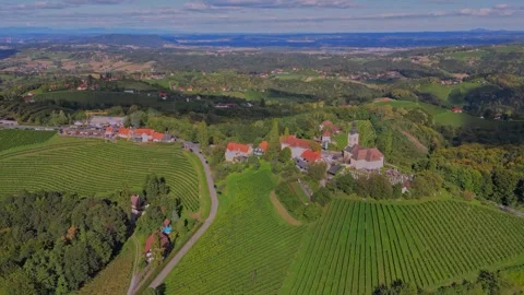 Aerial view alpine vineyard landscape in kitzeck im sausal Stock Footage 342172343