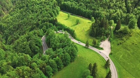 Aerial view of the Alpine winding road Stock Footage 246712543
