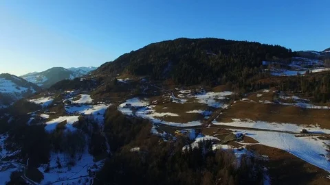 Aerial view, Alps in Austria, sunset in winter mountains. Stockbeeldmateriaal 83615533