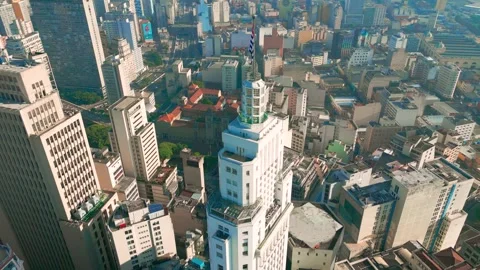 Aerial view of Altino Arantes building located at Joao Bricola street in city's Stock Footage 285409331