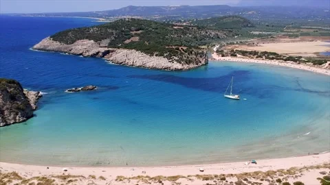 Aerial view of the amazing sandy beach of Voidokilia in Navarino, Greece Stock Footage 136489576