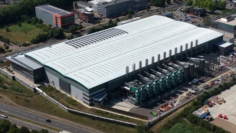 Aerial View of Amazon AWS Data Center in Hemel Hempstead, United Kingdom Stock Footage 342751376
