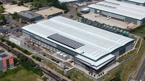 Aerial View of Amazon AWS Data Center in Hemel Hempstead, United Kingdom Stock Footage 342751461