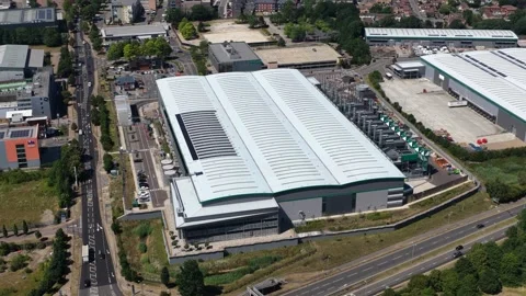 Aerial View of Amazon AWS Data Center in Hemel Hempstead, United Kingdom Stock Footage 342751528