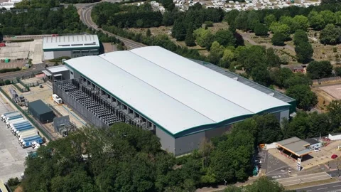 Aerial View of Amazon AWS Data Center in Hemel Hempstead, United Kingdom Stock Footage 342751634