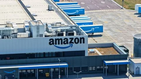 Aerial View of Amazon Fulfillment Center LEJ7 Loading Area Stock Photos