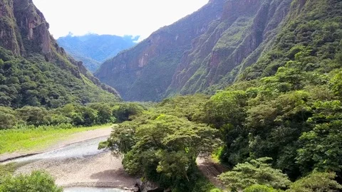 Aerial view of the Amazon jungle river rainforest. Water flowing through rocks. Video stock 76161889