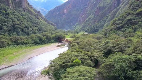 Aerial view of the Amazon jungle river rainforest. Water flowing through rocks. Stock Footage 76162112