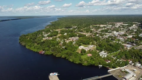 Aerial View of the Amazon Rainforest and Rio Negro, Brazil Stock Footage 338106546
