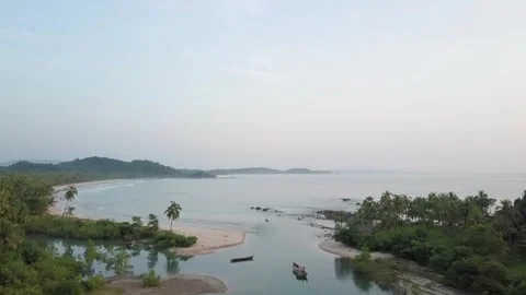 Aerial view of the Amazon rainforest landscape with a river bend Stock Footage 270564326