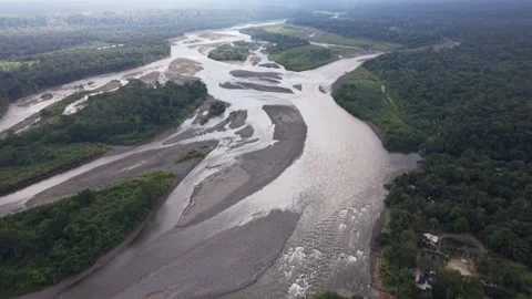 Aerial View of Amazon Rainforest River in Ecuador Stock Footage 336491983