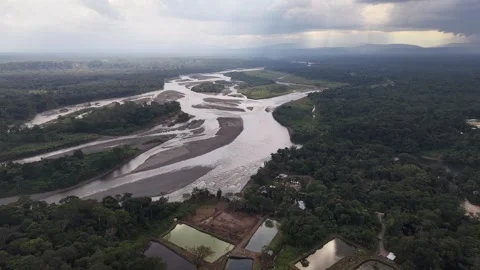 Aerial View of Amazon Rainforest River in Ecuador Vidéo 336491998