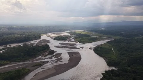 Aerial View of Amazon Rainforest River in Ecuador Stock Footage 336492010