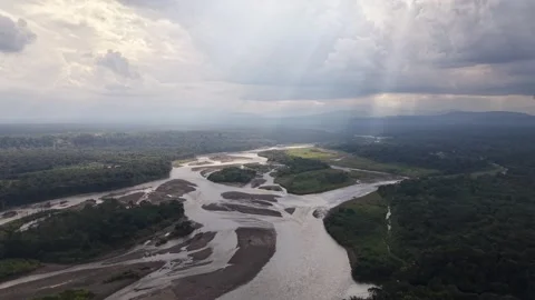 Aerial View of Amazon Rainforest River in Ecuador Stock Footage 336492026
