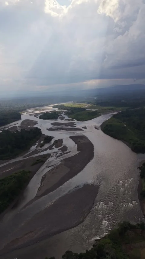 Aerial View of Amazon Rainforest River in Ecuador Stock Footage 336492047
