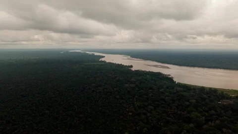 Aerial view of amazon river and rainforest in ecuador Stock Footage 342815389