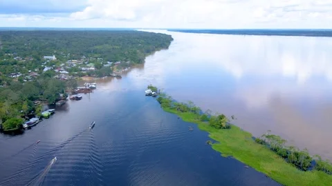 Aerial view of the Amazon River with green vegetation Video stock 330925800