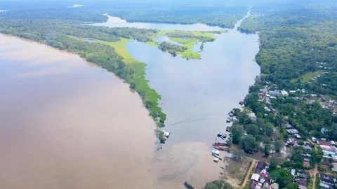 Aerial View of the Amazon River Junction near Leticia Video stock 330925738