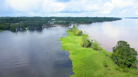 Aerial view of Amazon River's green bank in Leticia Stock-Footage 330925751